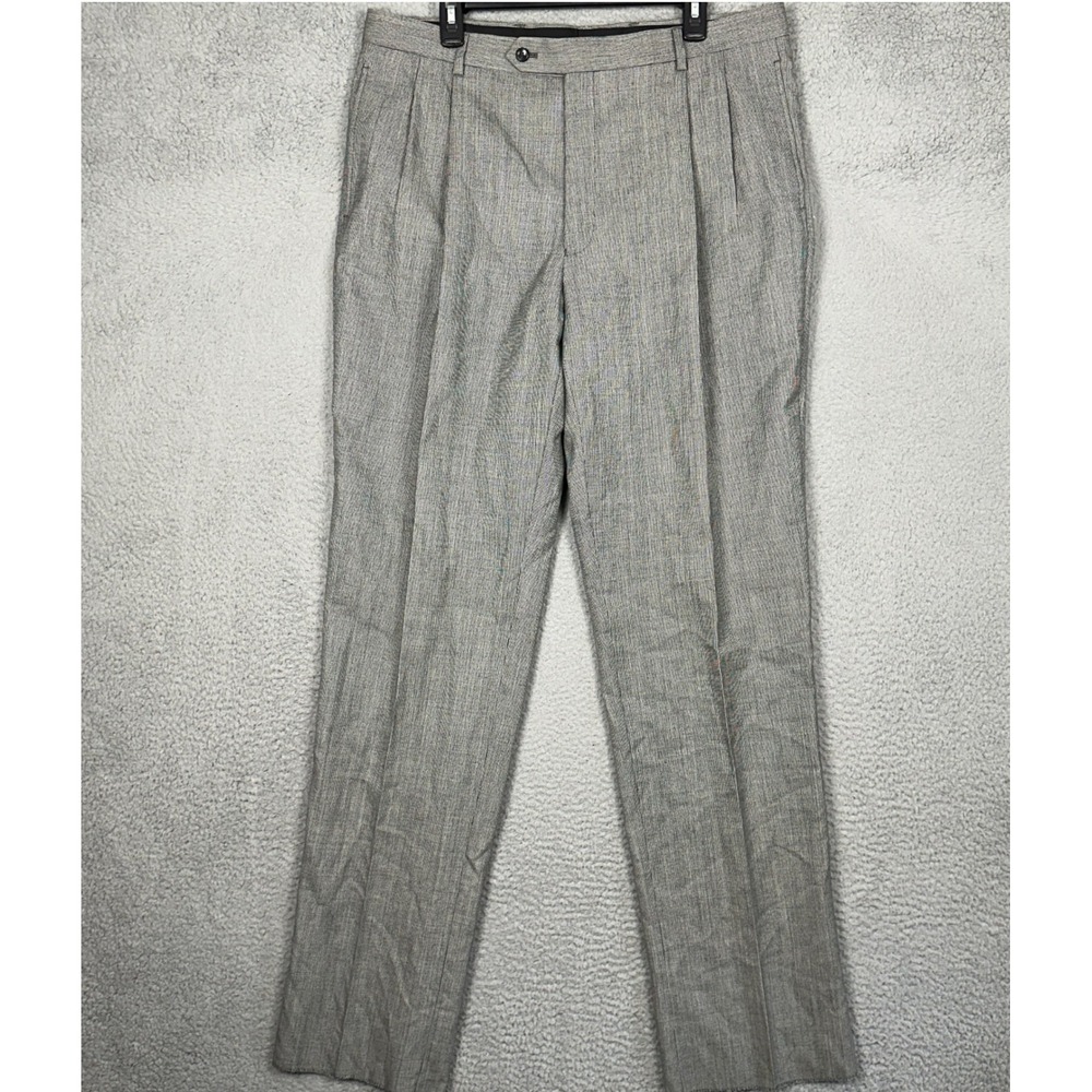 NEW Jos. A. Bank Wool Pants Men 38 Pleated Grey Tic Weave Dress Pleated Straight